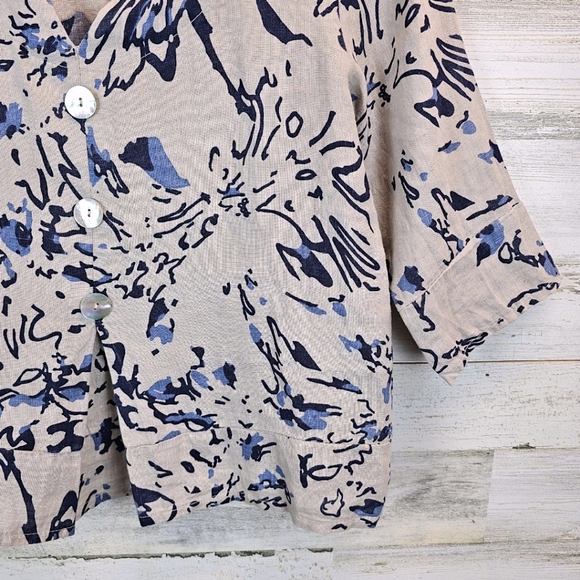 Luca Vanucci Linen Top Medium Beige Abstract Italian Minimalist Neutral V-Neck - Picture 9 of 12